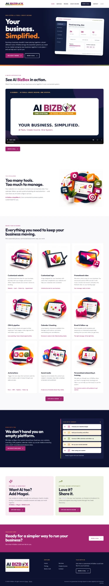 Full homepage of the AI BizBox website