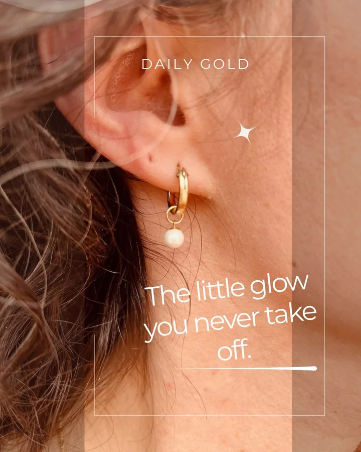 Daily Gold Instagram post: pearl hoop earring with the line The little glow you never take off